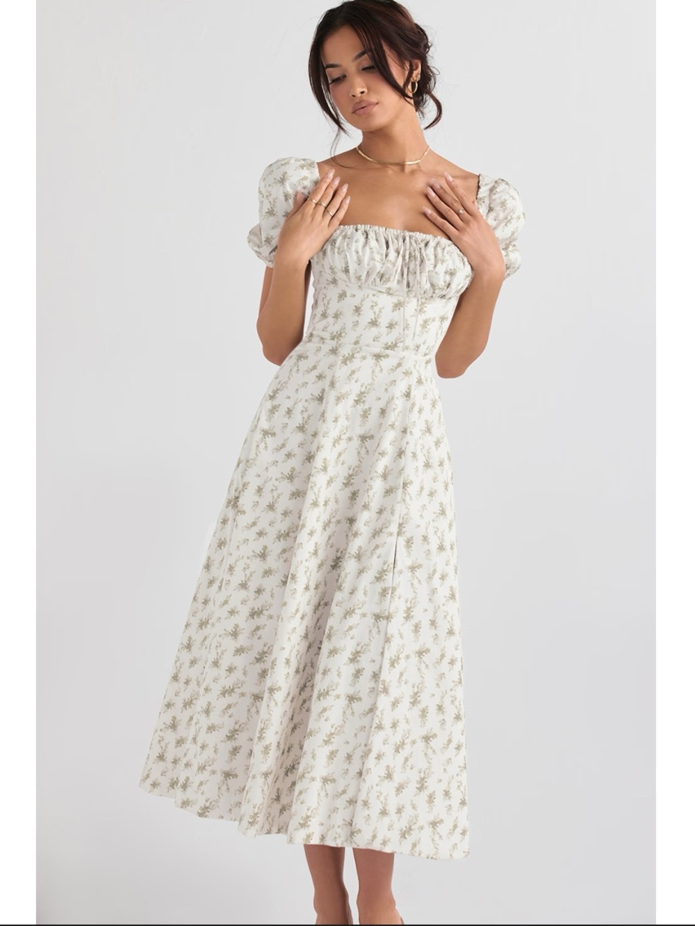 House of CB Tallulah Garden Print Puff Sleeve Midi Cottagecore Milkmaid Sundress - Picture 2 of 12